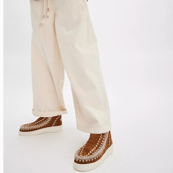 Free People MOU Coastal Crochet Suede Ankle Boots Cognac Size EU 38 / US 7.5 -8 - Picture 4 of 6